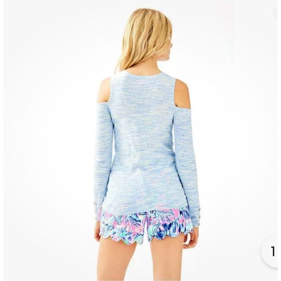 Lilly Pulitzer Lyon Pullover Sunny Shoulder Sweater Lapis Blue Space Dye M - Picture 2 of 9